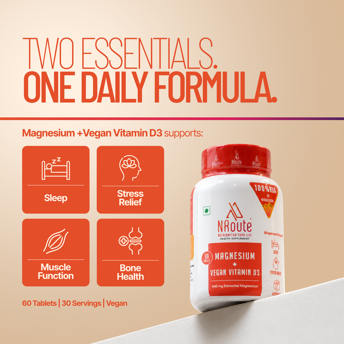 NRoute Magnesium + Vegan Vitamin D3